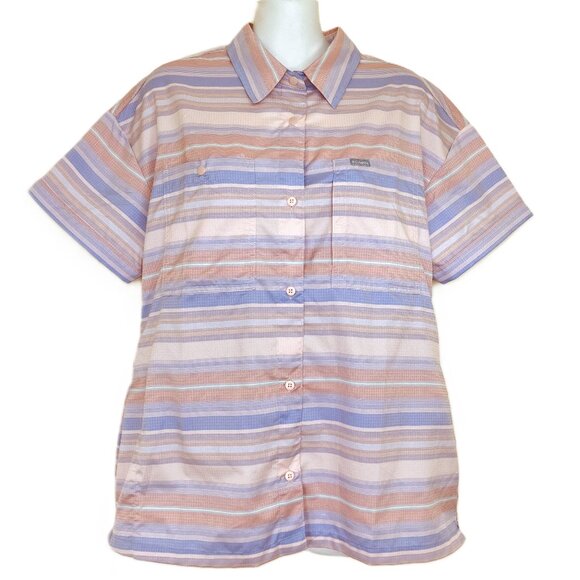 Columbia Silver Ridge Short Sleeve Shirt Omni-Shade Utility Pocket Pink Stripe - Picture 1 of 8